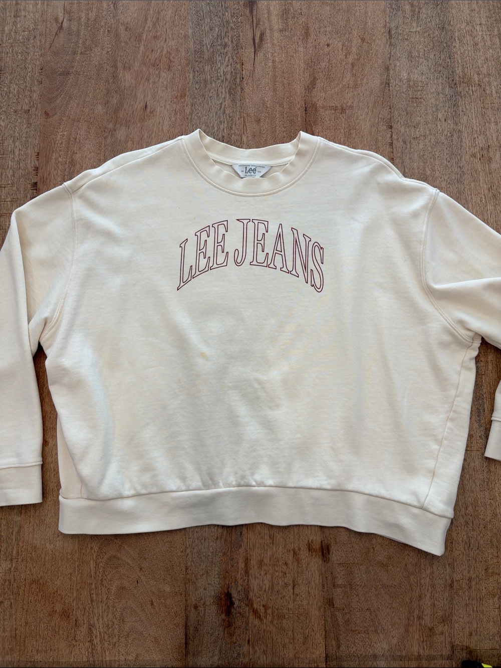 Lee Jeans Women’s Ecru Varsity Logo Oversized Crewneck Sweatshirt 100% Cotton